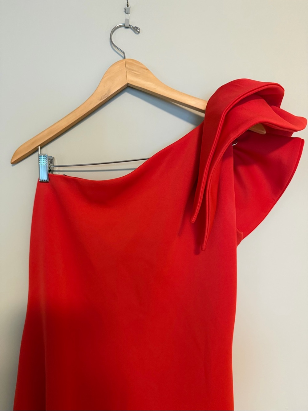 Aqua One-Shoulder Dress with Sculptural Shoulder in Red